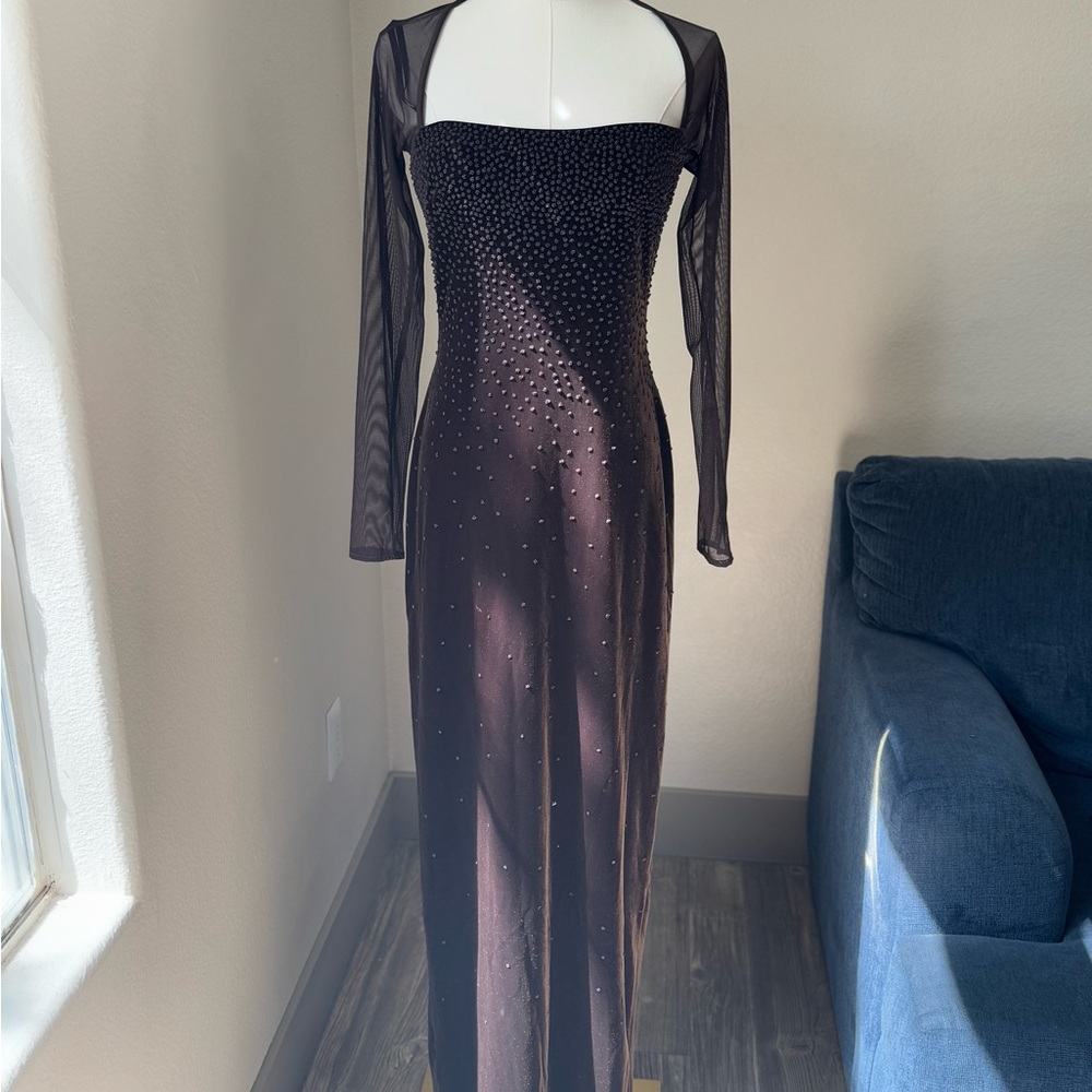 Vintage 80s/90s Tadashi Shoji for Cache Dark Brown Velvet Formal Gown, size S